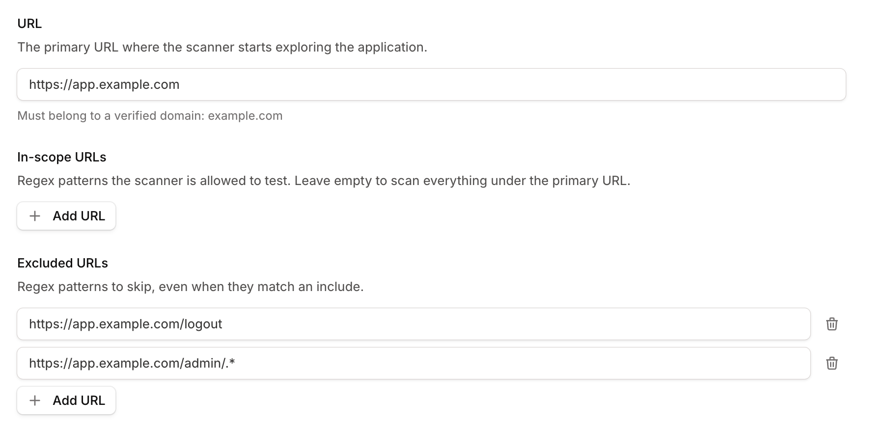 Multiple excluded URLs